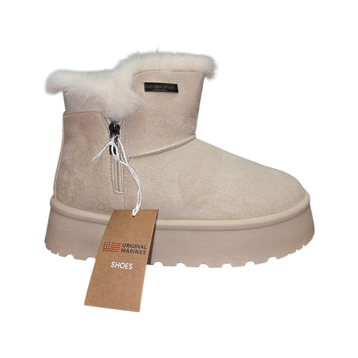 Stivaletto Donna Original Marines Beige con Pelliccia e Zip