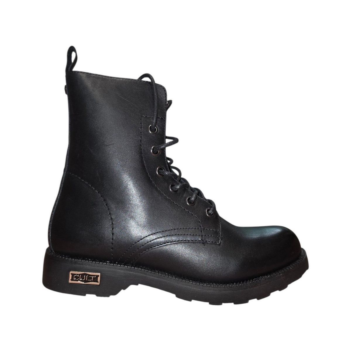 Stivaletto Cult Combat Nero in Pelle con Lacci