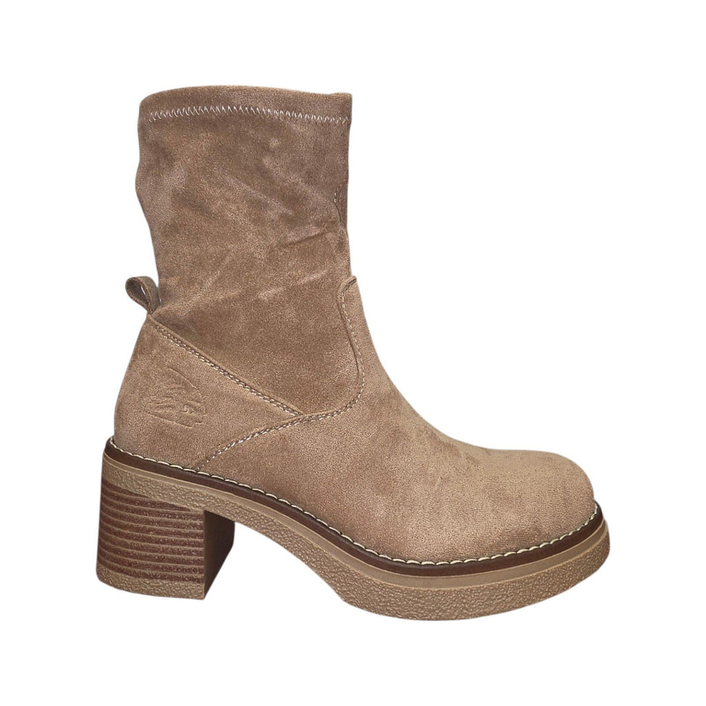 Stivaletto Donna Scamosciato Beige con Tacco Largo e Plateau