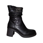 Stivaletto Donna Nero con Tacco Largo e Gambale Arricciato