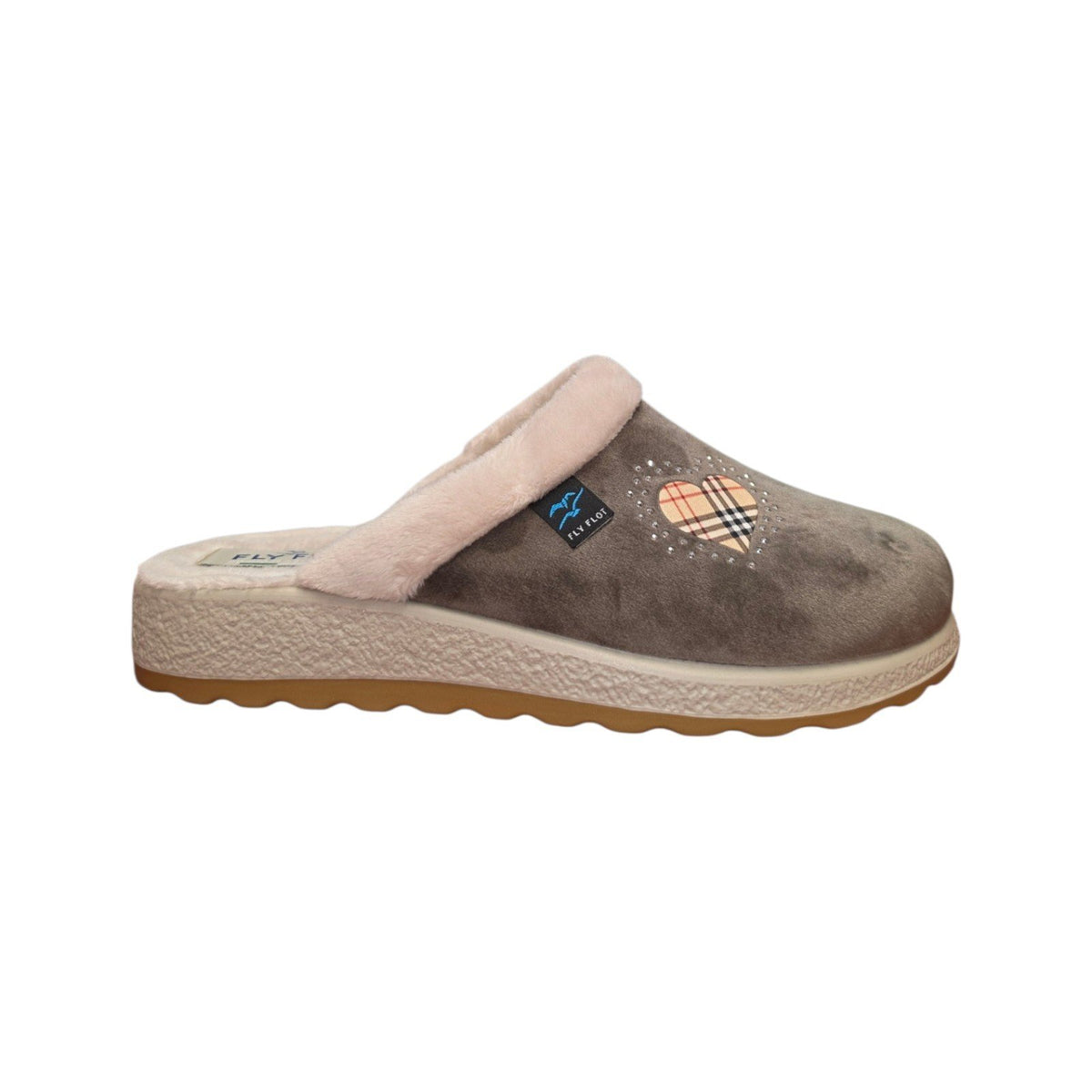 Pantofole Donna Fly Flot con Cuore Scozzese e Pelliccia