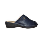 Pantofole Tiglio Donna in Pelle Blu con Zeppa Comfort