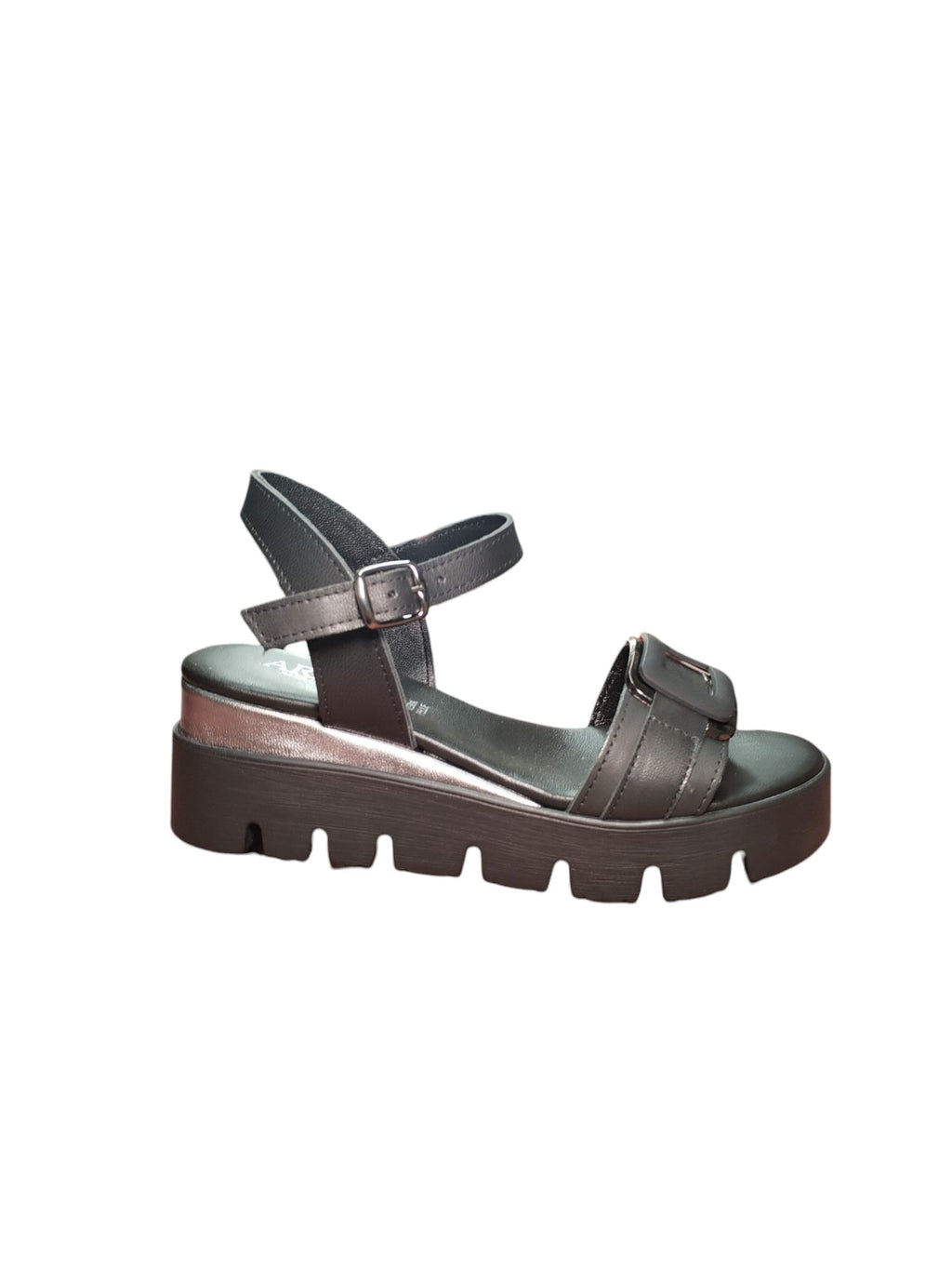 Sandali ARRES Platform Neri Donna con Suola Chunky e Dettaglio Argento