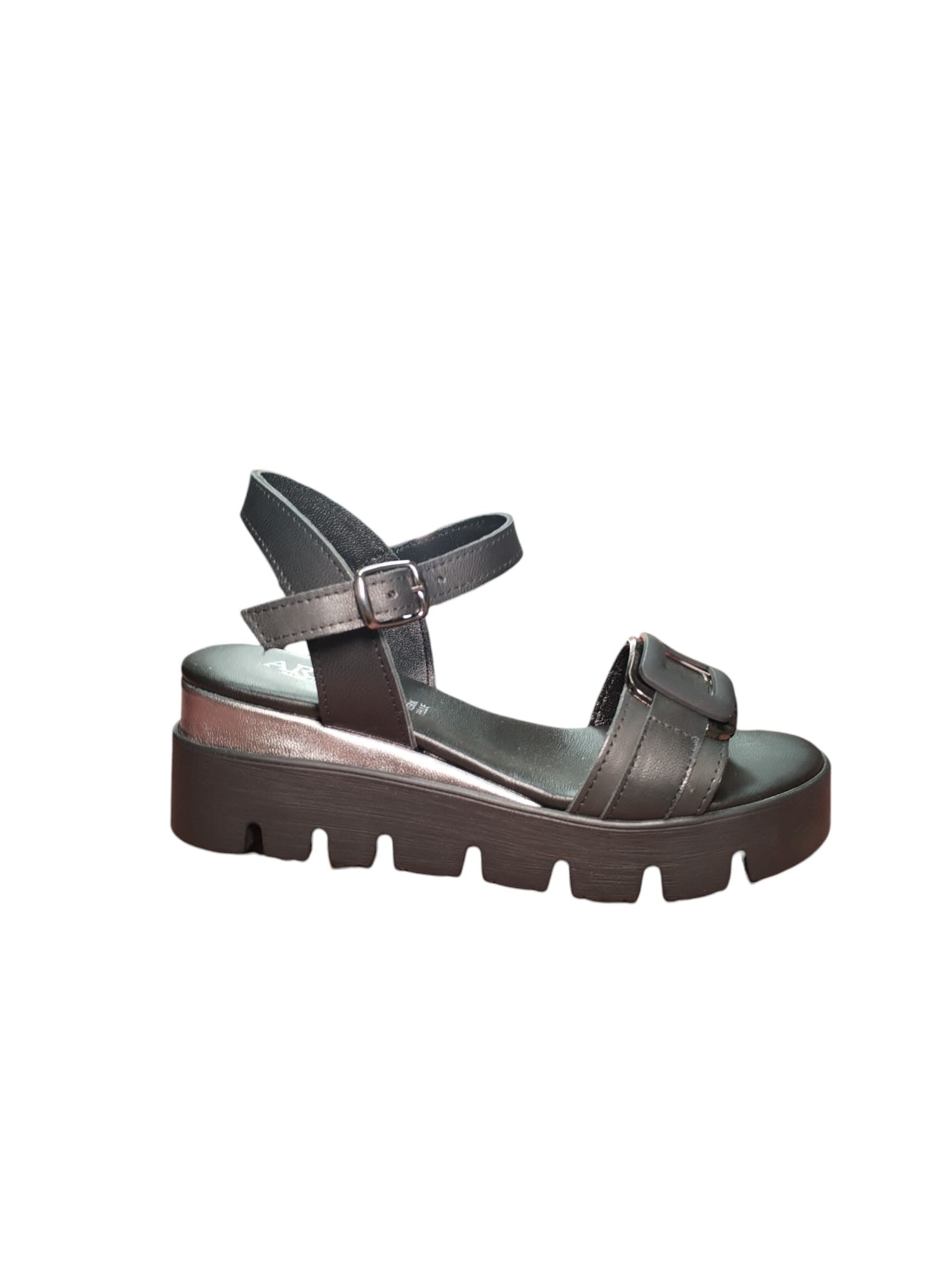 Sandali ARRES Platform Neri Donna con Suola Chunky e Dettaglio Argento