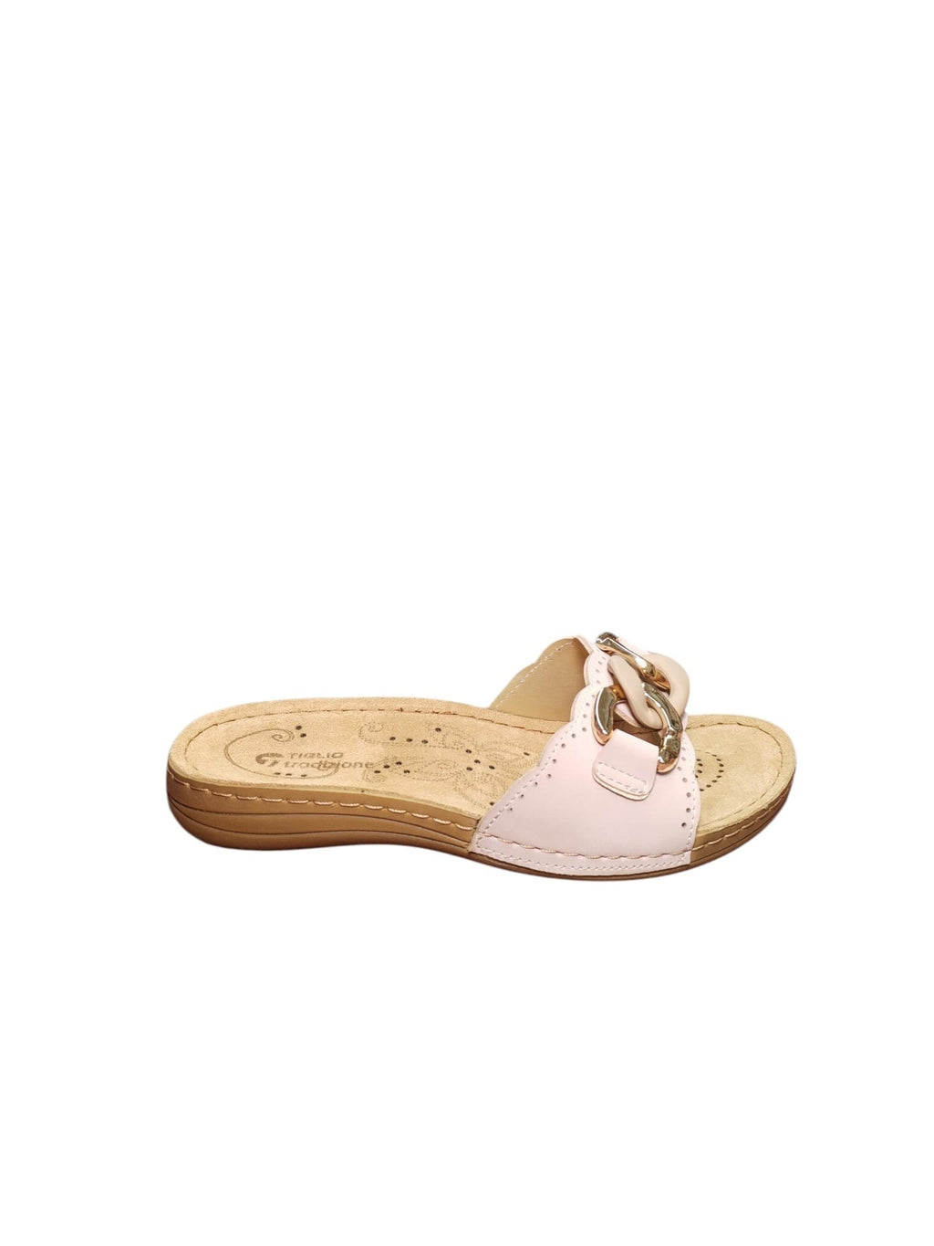 Ciabatte Tiglio Donna Rosa con Catena Dorata. Vera pelle.